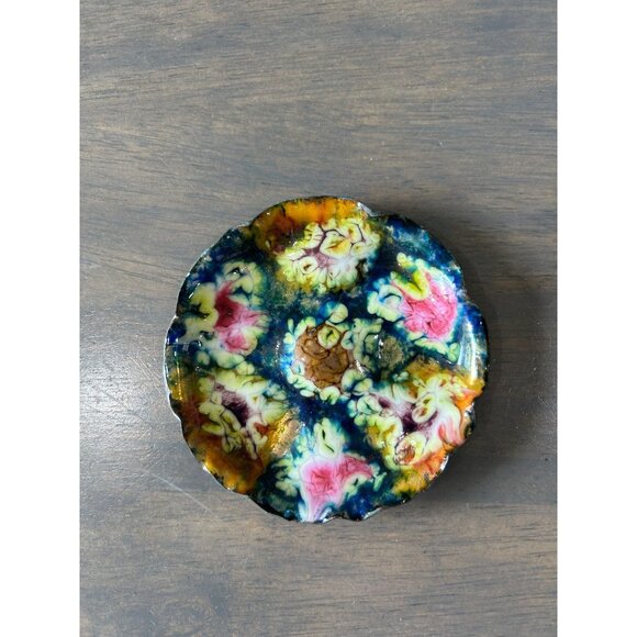 Vintage Esmaltes Garcia Enamel on Copper Trinket Dish Small Plate 3.5" - Picture 1 of 5